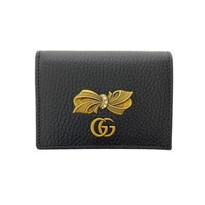 Gucci Bow Leather Small Wallet Bifold Ribbon Crystal Black Pink